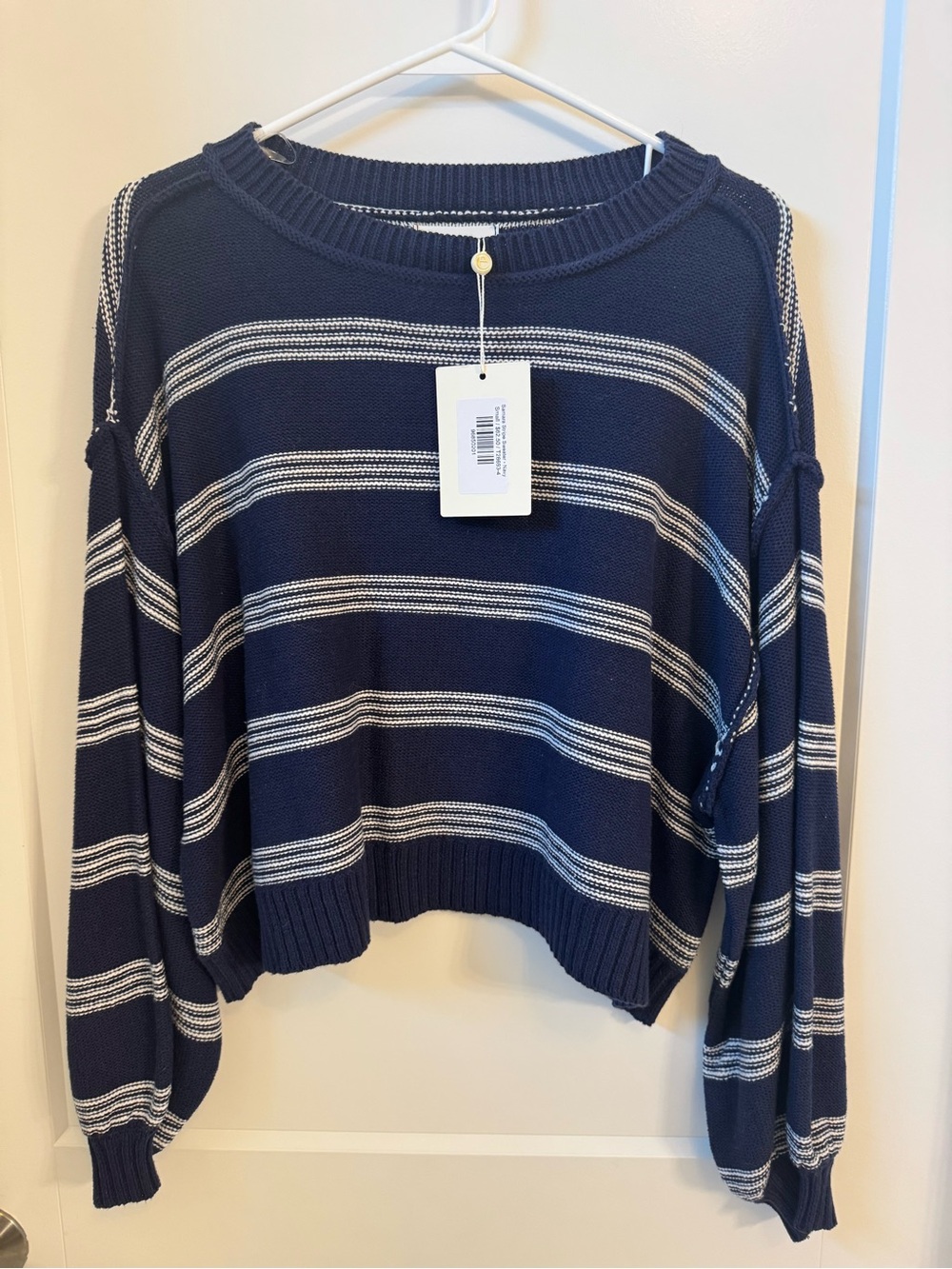 Women’s Navy and White Striped Crewneck Sweater NWT size Small
